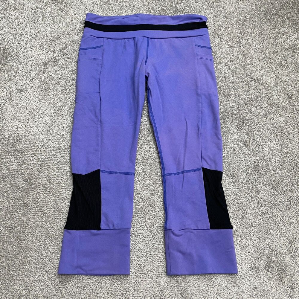 Tsu.Ya Cropped Compression Leggings Womens Medium Purple Pocket Active Gym 26x19